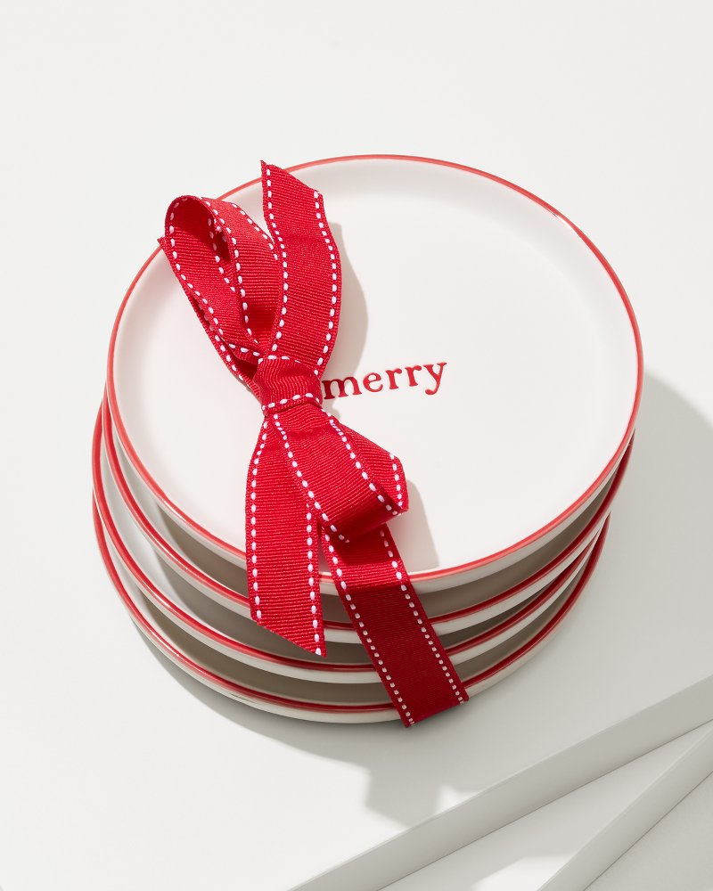 Tommy Bahama | Holiday Appetizer Plates—Set of 4 / Red