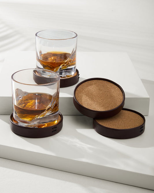 Tommy Bahama | Leather Coasters—Set of 4 / Brown