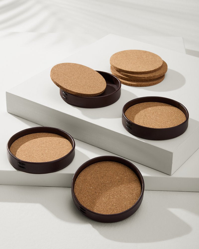 Tommy Bahama | Leather Coasters—Set of 4 / Brown