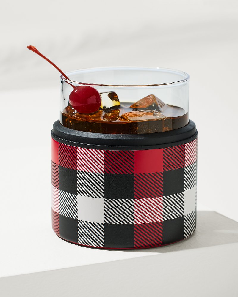 Tommy Bahama | Asobu® On the Rocks Glass & Kuzie - Plaid / Red
