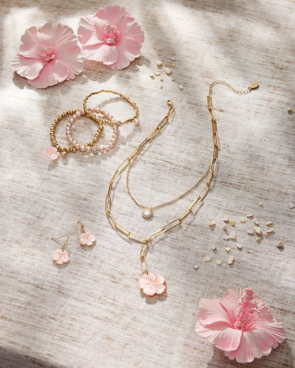 Tommy Bahama | Tropical Blooms Hibiscus Charm Layered Necklace / Pink