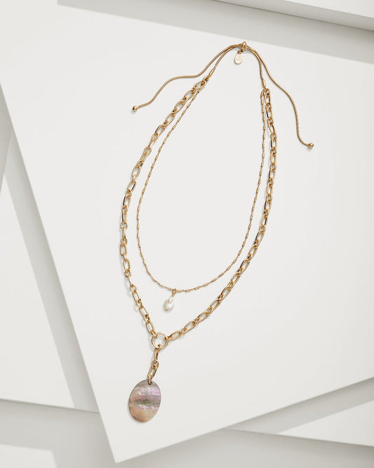 Tommy Bahama | Seaside Layered Shell and Pearl Pendant Necklace / Gold