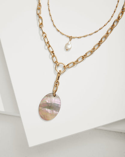 Tommy Bahama | Seaside Layered Shell and Pearl Pendant Necklace / Gold
