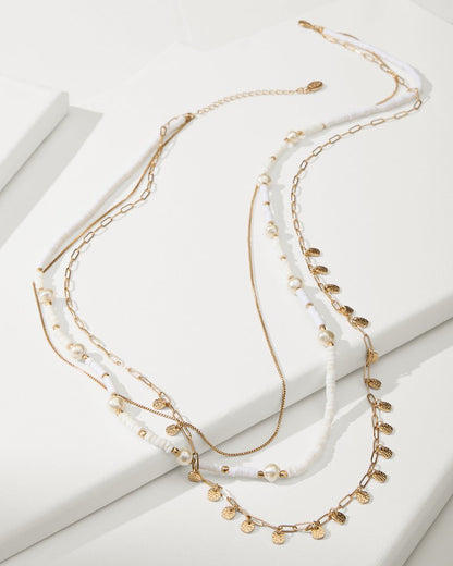 Tommy Bahama | Indigo Bay Heishi & Pearl Layered Long Necklace / White/Gold