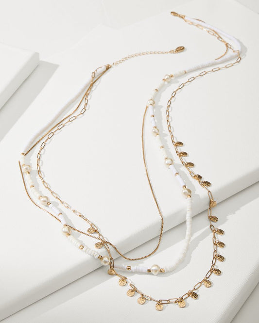 Tommy Bahama | Indigo Bay Heishi & Pearl Layered Long Necklace / White/Gold