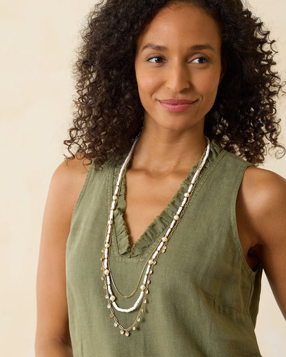 Tommy Bahama | Indigo Bay Heishi & Pearl Layered Long Necklace / White/Gold