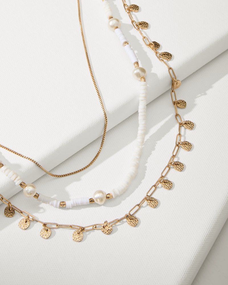Tommy Bahama | Indigo Bay Heishi & Pearl Layered Long Necklace / White/Gold