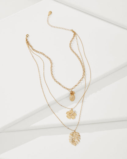 Tommy Bahama | Tropical Blooms Multi-Row Layered Charm Necklace / Gold