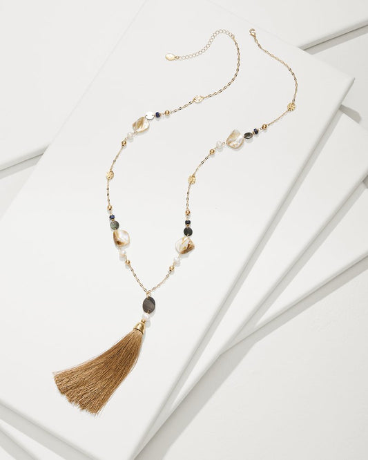 Tommy Bahama | Indigo Shore Mixed Materials Tassel Necklace / Gold