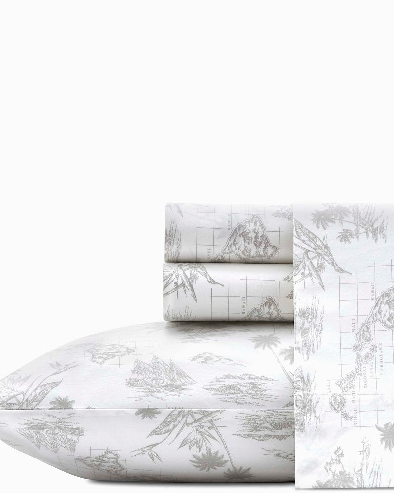 Tommy Bahama | Vintage Map Sheet Set, Queen / Grey