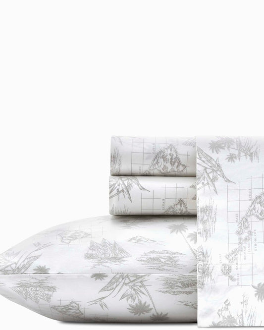 Tommy Bahama | Vintage Map Sheet Set, Queen / Grey