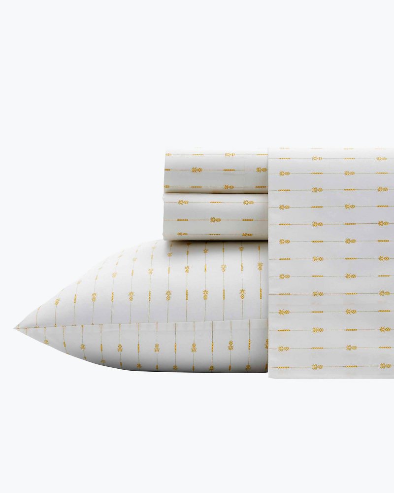 Tommy Bahama | Pineapple Pinstripe 4-Piece King Sheet Set / Yellow