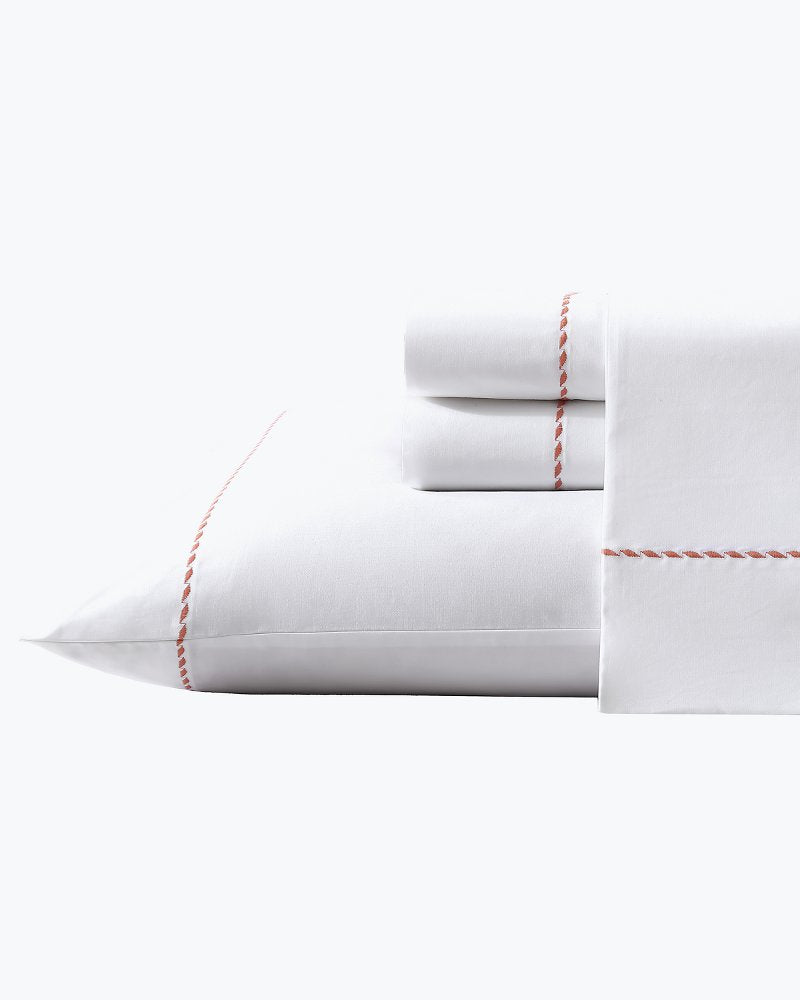 Tommy Bahama | Solid 4-Piece Queen Sheet Set - Orange / Orange Flame/White