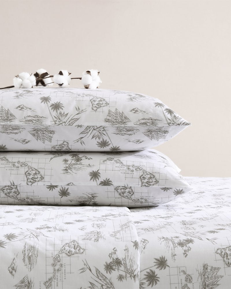 Tommy Bahama | Vintage Map 4-Piece Queen Sheet Set / Brown