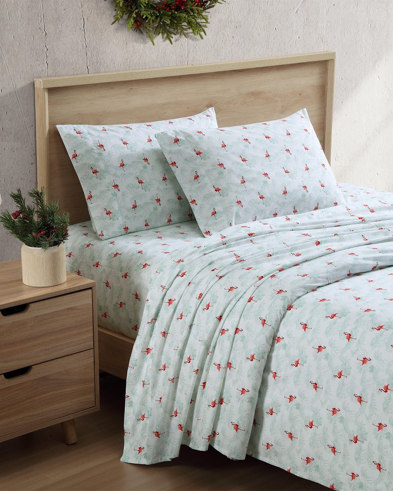 Tommy Bahama | Flamingo Santa 4-Piece Queen Sheet Set / Red/Green