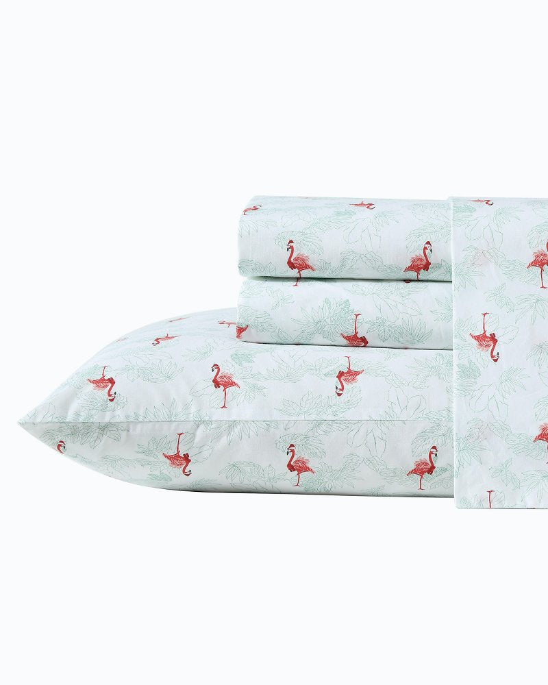 Tommy Bahama | Flamingo Santa 4-Piece Queen Sheet Set / Red/Green