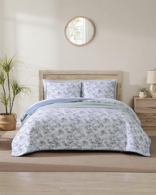 Tommy Bahama | Pen and Ink Palm Reversible 2-Piece Twin Quilt Set / Indigo