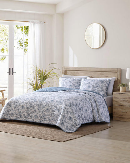 Tommy Bahama | Pen and Ink Palm Reversible 2-Piece Twin Quilt Set / Indigo