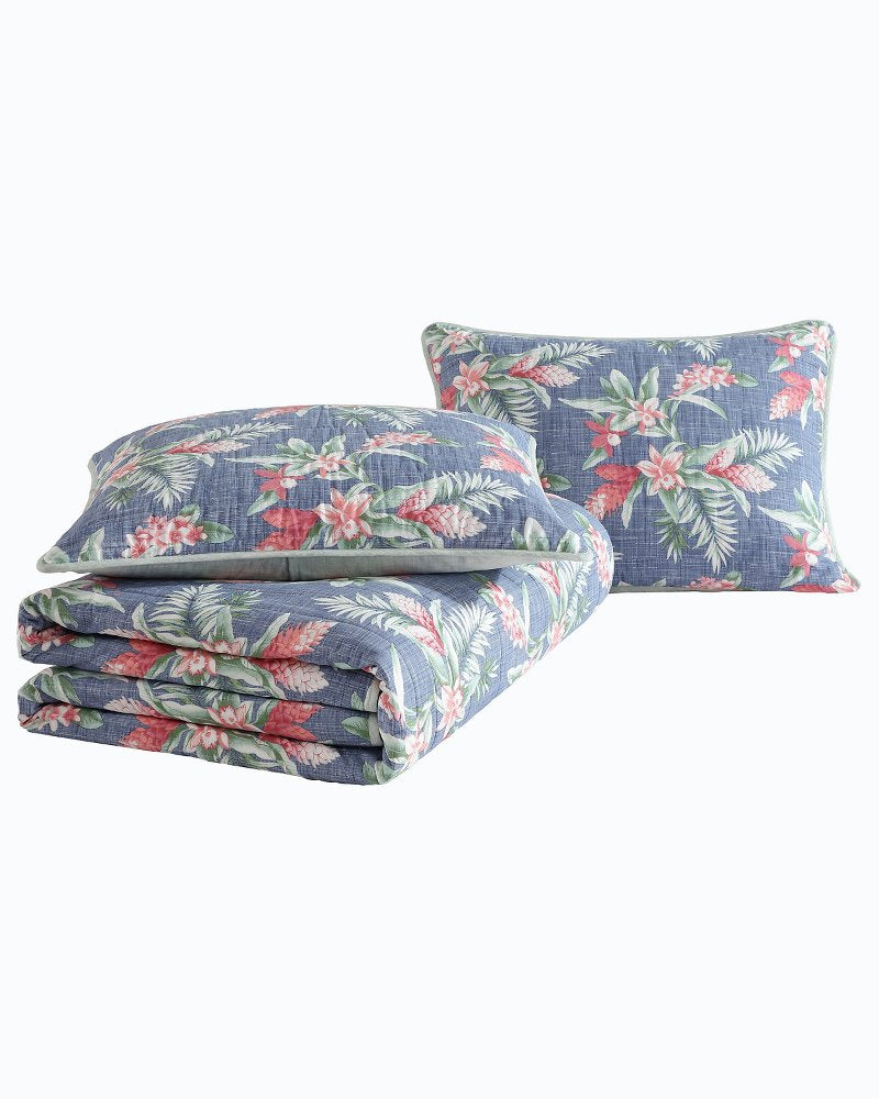 Tommy Bahama | Floral Enchantment Reversible 3-Piece Full/Queen Quilt Set / Deep Blue