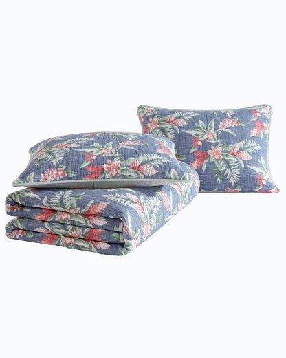 Tommy Bahama | Floral Enchantment Reversible 3-Piece Full/Queen Quilt Set / Deep Blue