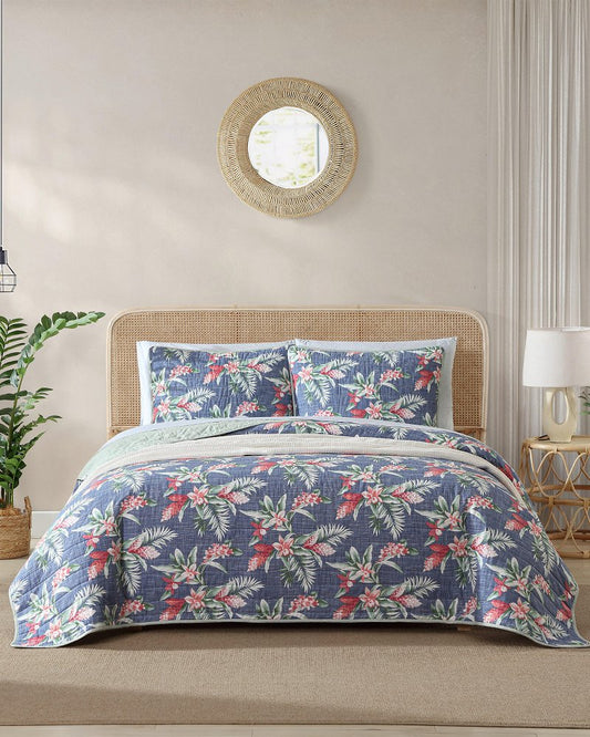 Tommy Bahama | Floral Enchantment Reversible 3-Piece King Quilt Set / Deep Blue