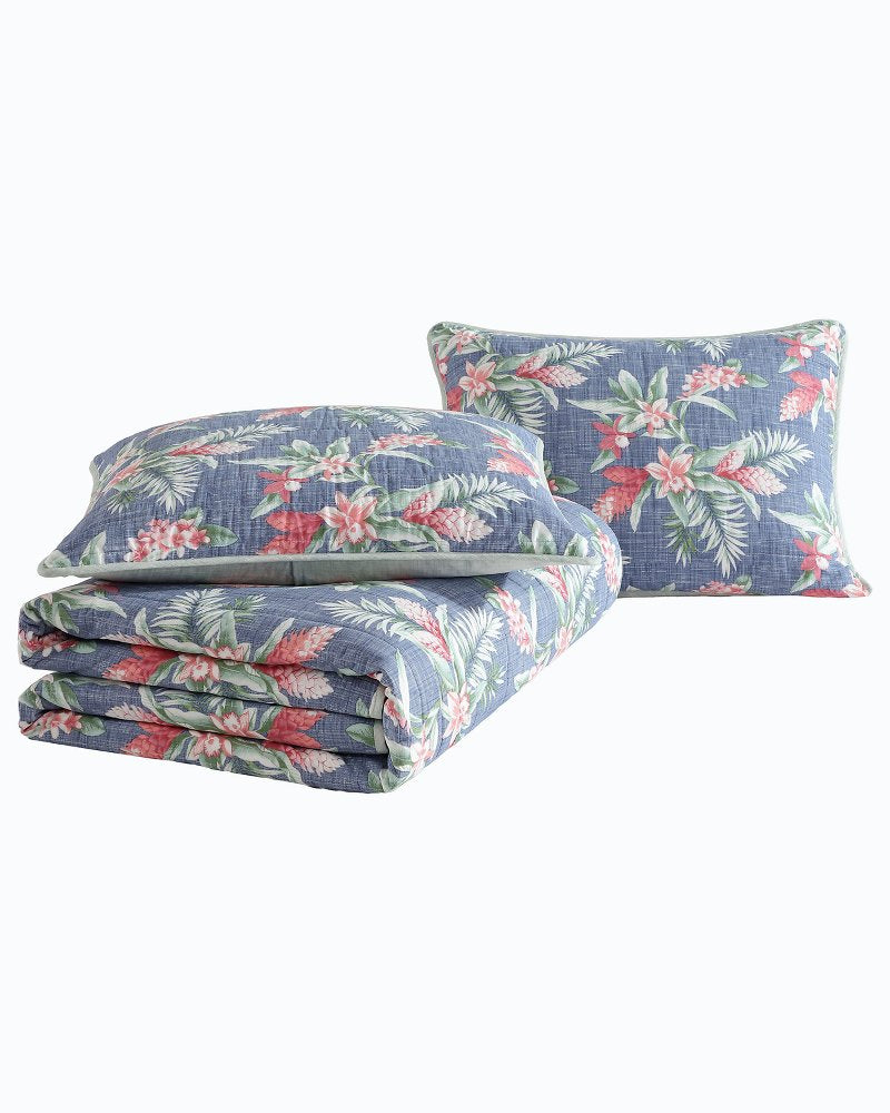 Tommy Bahama | Floral Enchantment Reversible 3-Piece King Quilt Set / Deep Blue
