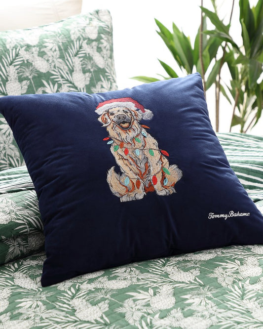 Tommy Bahama | Holiday Retriever Velvet Decorative Pillow / Navy