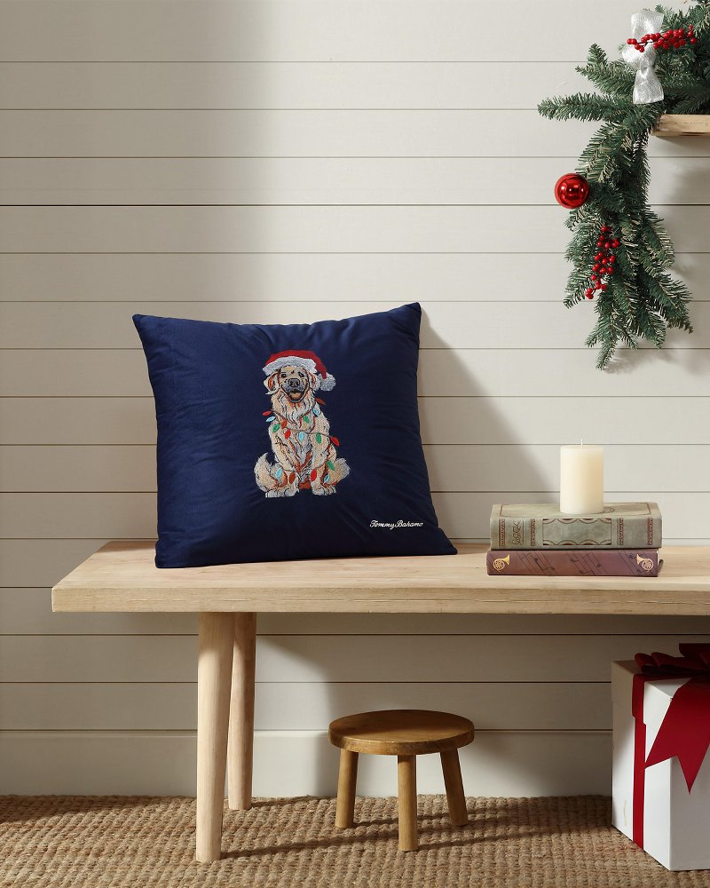 Tommy Bahama | Holiday Retriever Velvet Decorative Pillow / Navy