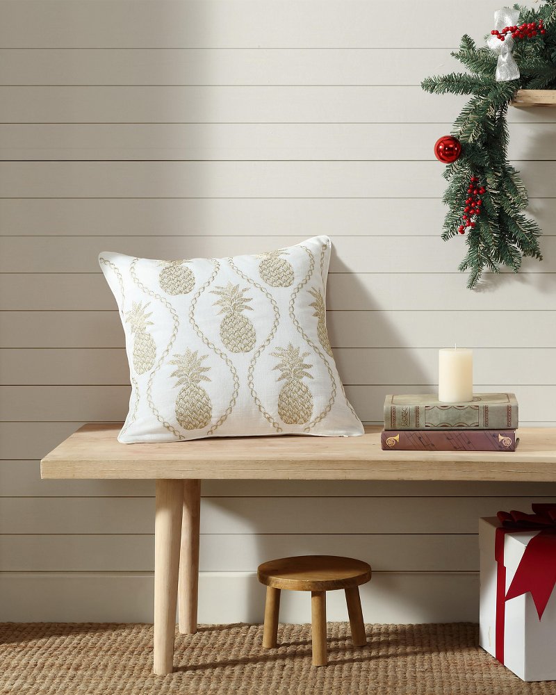 Tommy Bahama | Golden Pineapples Embroidered Decorative Pillow / Gold
