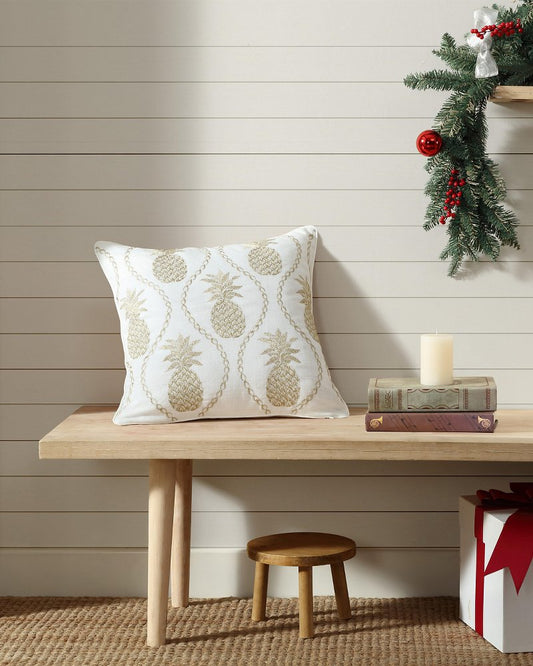 Tommy Bahama | Golden Pineapples Embroidered Decorative Pillow / Gold