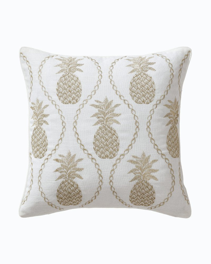 Tommy Bahama | Golden Pineapples Embroidered Decorative Pillow / Gold