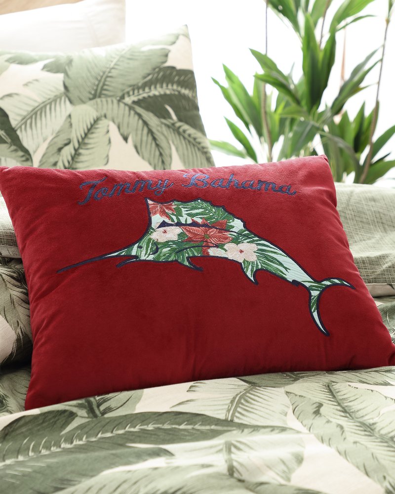 Tommy Bahama | Holiday Marlin Velvet Embroidered Decorative Pillow / Red