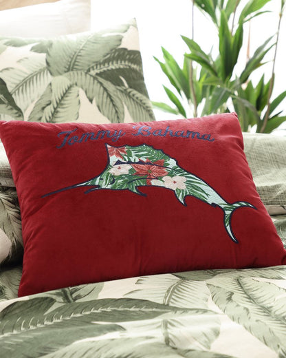 Tommy Bahama | Holiday Marlin Velvet Embroidered Decorative Pillow / Red