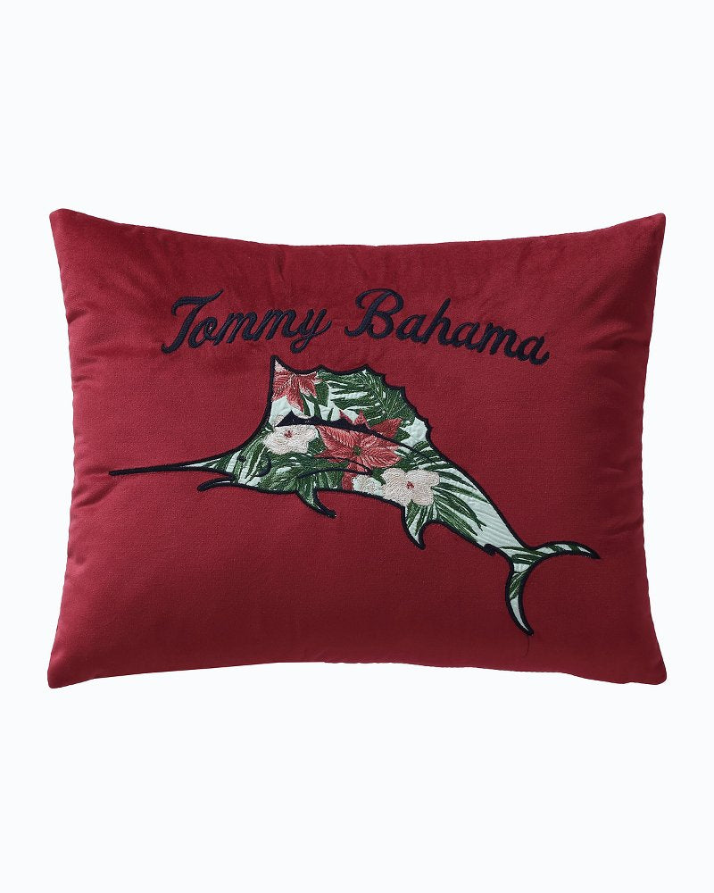 Tommy Bahama | Holiday Marlin Velvet Embroidered Decorative Pillow / Red