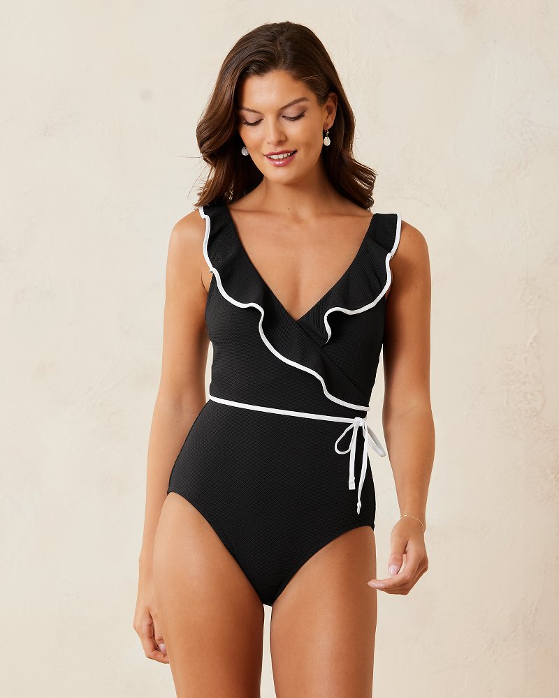 Tommy Bahama | Island Cays Cabana Wrap-Front One-Piece Swimsuit / Black