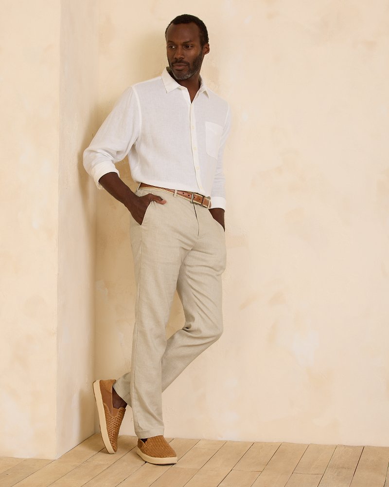 Tommy Bahama | Latigo Beach Linen-Blend Flat-Front Pants / Stone Khaki