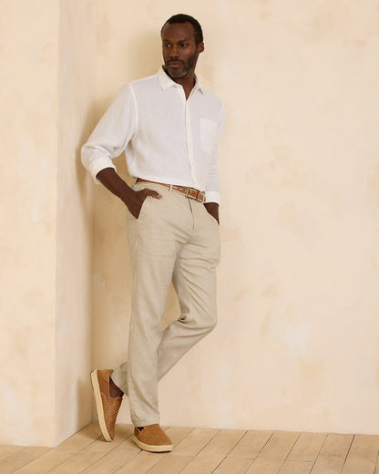 Tommy Bahama | Latigo Beach Linen-Blend Flat-Front Pants / Stone Khaki