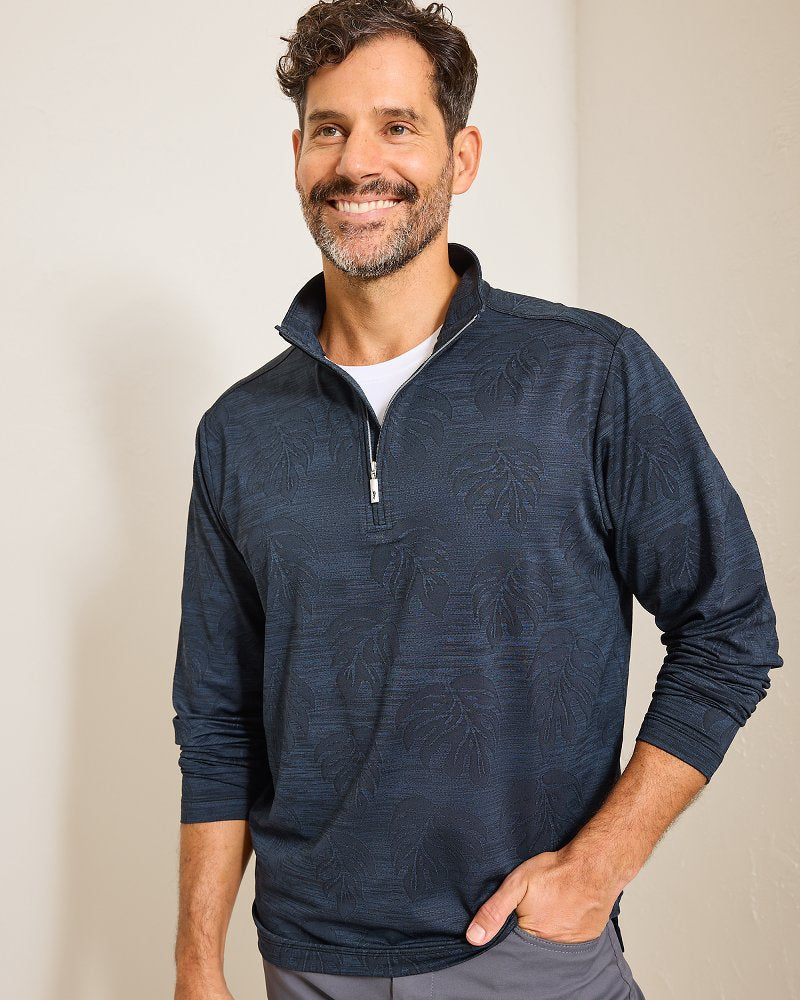 Tommy Bahama | Monstera Fade IslandZone® Half-Zip Sweatshirt / Black