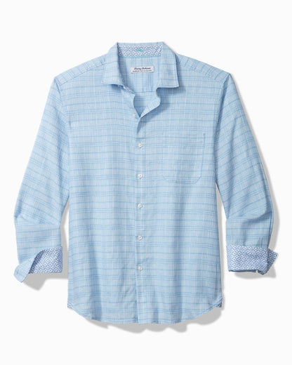 Tommy Bahama | Barbados Breeze Playa Plaid Stretch-Linen Long-Sleeve Shirt / Aqua Ice