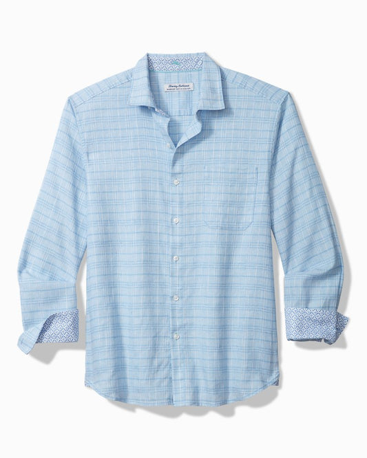 Tommy Bahama | Barbados Breeze Playa Plaid Stretch-Linen Long-Sleeve Shirt / Aqua Ice