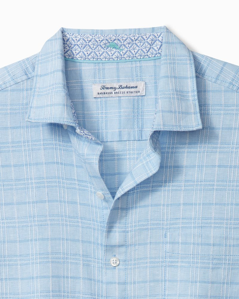 Tommy Bahama | Barbados Breeze Playa Plaid Stretch-Linen Long-Sleeve Shirt / Aqua Ice