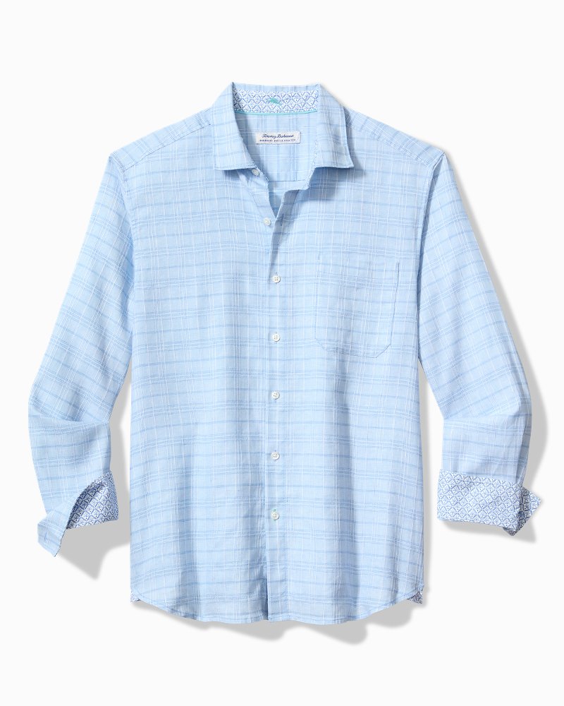 Tommy Bahama | Barbados Breeze Playa Plaid Stretch-Linen Long-Sleeve Shirt / Aqua Ice