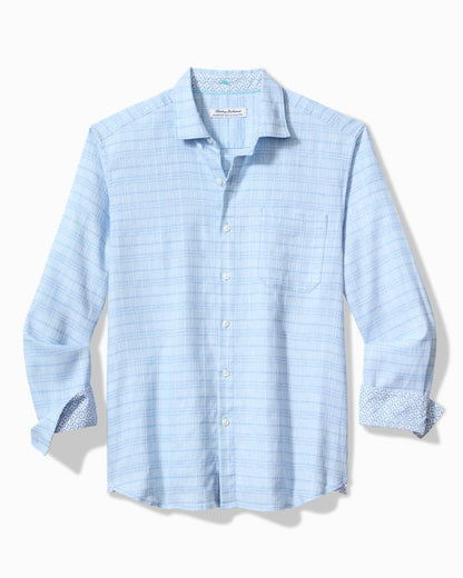 Tommy Bahama | Barbados Breeze Playa Plaid Stretch-Linen Long-Sleeve Shirt / Aqua Ice