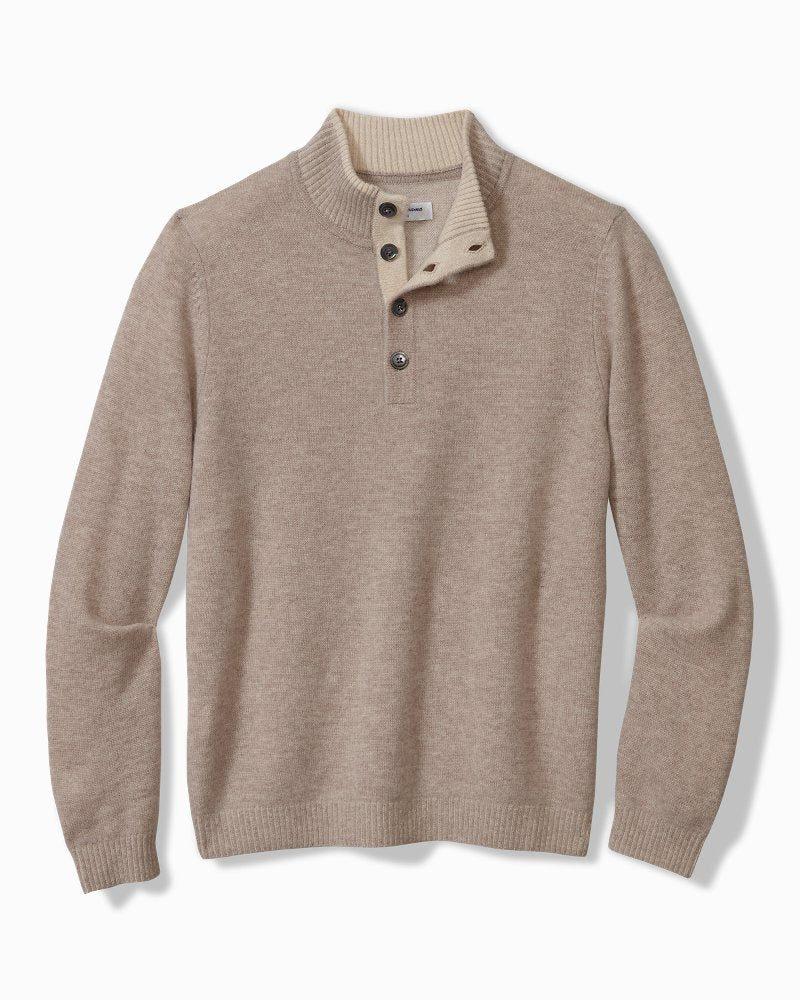 Tommy Bahama | Soft Sands Cashmere Button-Mock Sweater / Taupe Heather