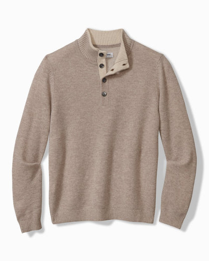 Tommy Bahama | Soft Sands Cashmere Button-Mock Sweater / Taupe Heather
