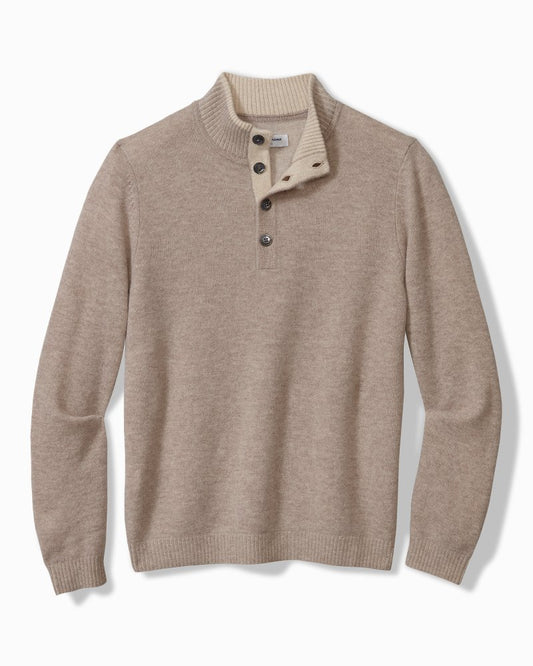 Tommy Bahama | Soft Sands Cashmere Button-Mock Sweater / Taupe Heather