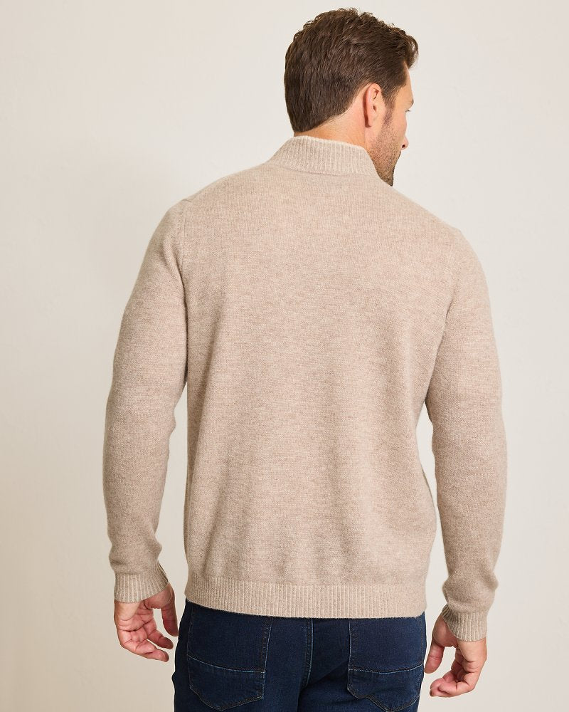 Tommy Bahama | Soft Sands Cashmere Button-Mock Sweater / Taupe Heather