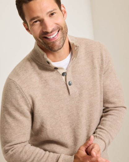 Tommy Bahama | Soft Sands Cashmere Button-Mock Sweater / Taupe Heather