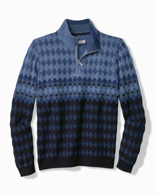 Tommy Bahama | Ombré Argyle Half-Zip Sweater / Navy