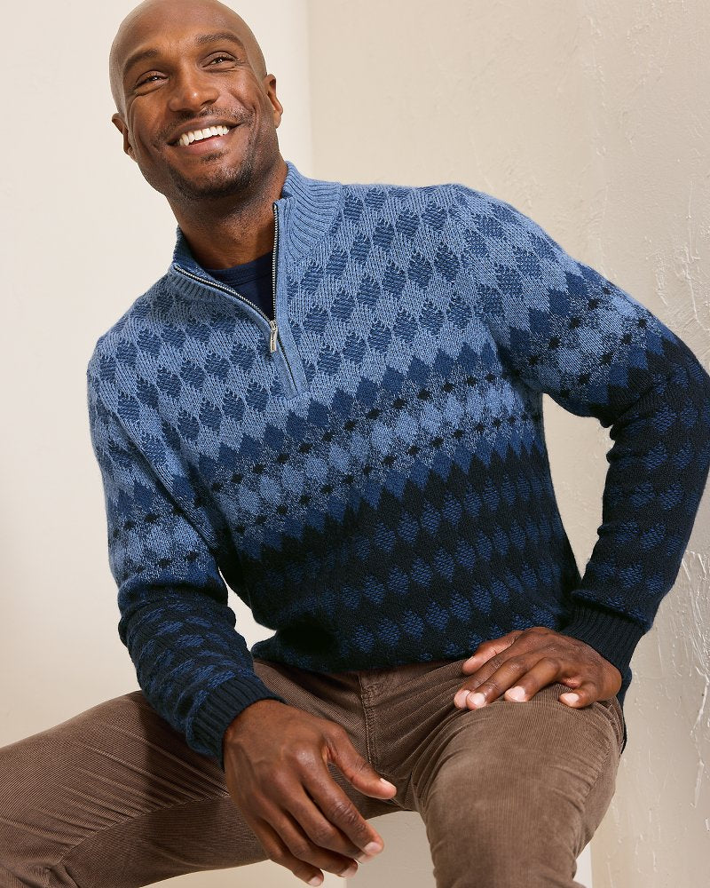 Tommy Bahama | Ombré Argyle Half-Zip Sweater / Navy